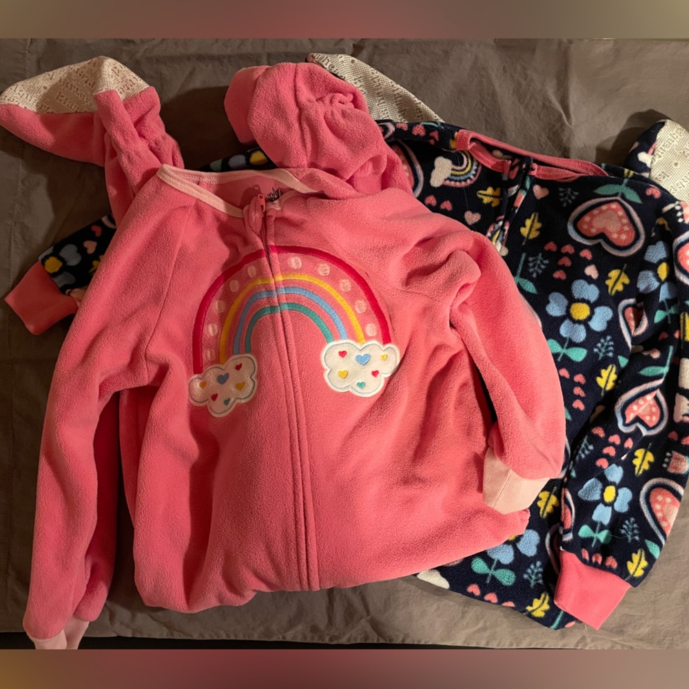 Toddler fleece footie pajamas rainbow 2 pack 3T